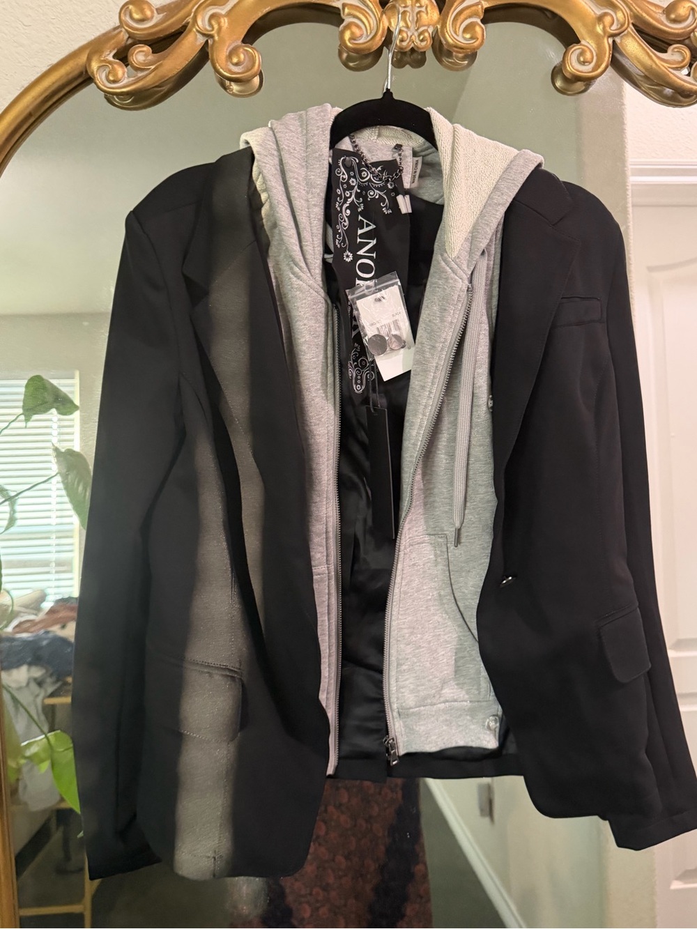 Anorak Black Blazer with Grey Hooded Inner Layer
